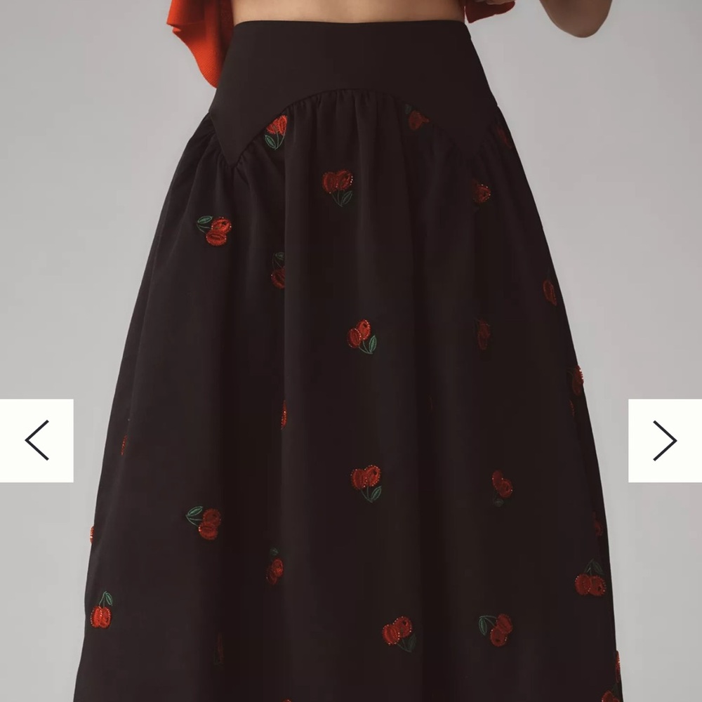 Avec Les Filles Cherry Embroidered Black Skirt